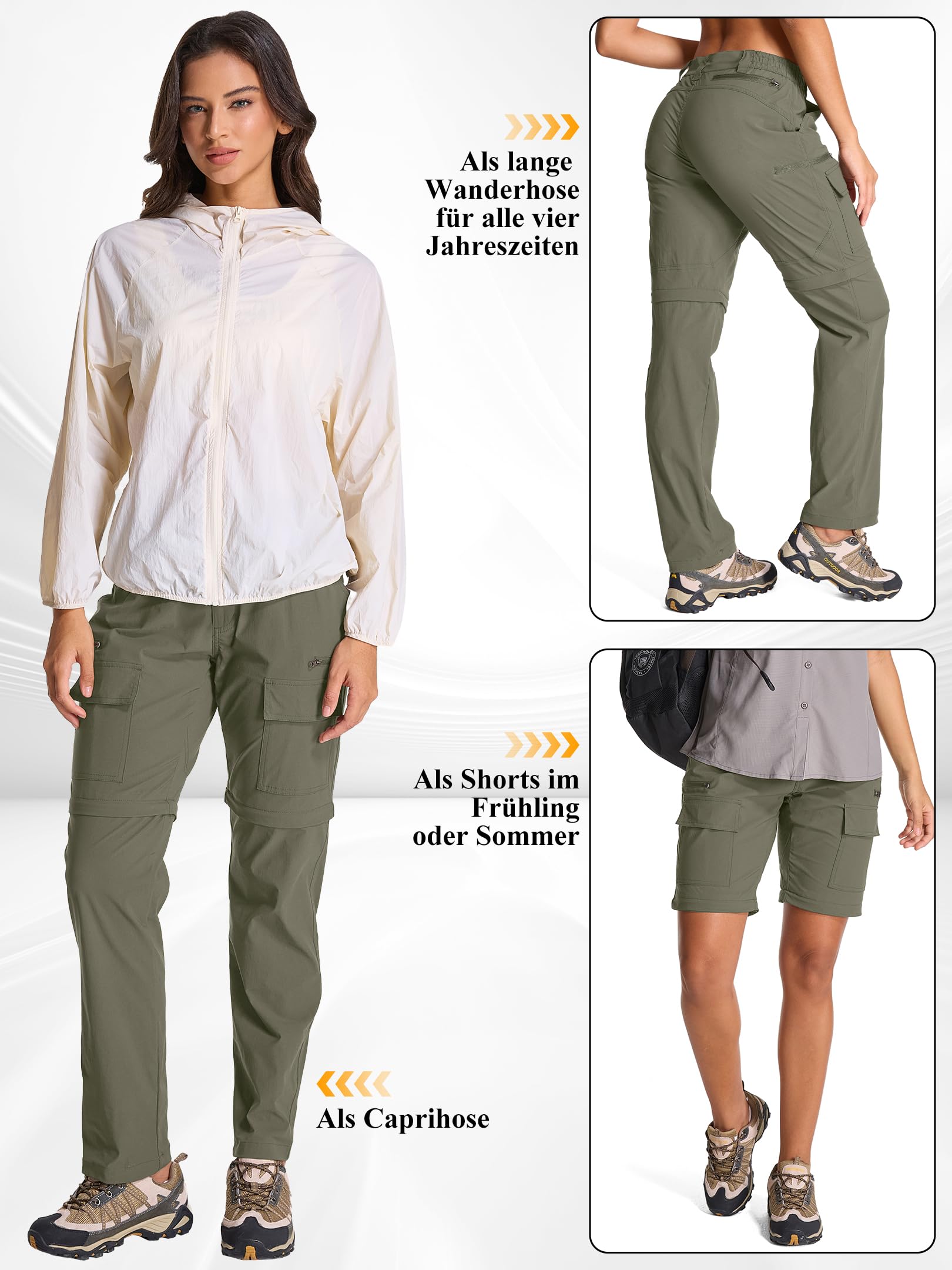 Damen Zip-Off-Wanderhose, Leichte Trekkinghose Atmungsaktiv Schnell Trockend Safari outdoorhosen Sommer Arbeitshose Funktionshose