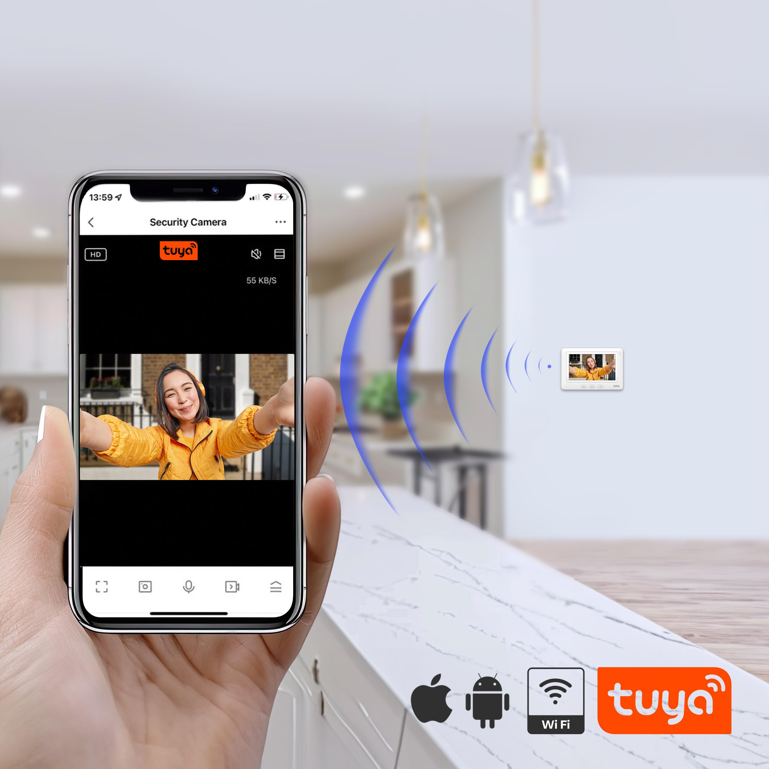 EURA VDP-45A3-TY Alpha+ TUYA WiFi wideodomofon, 4-przewodowy, kolorowy monitor 7", biały