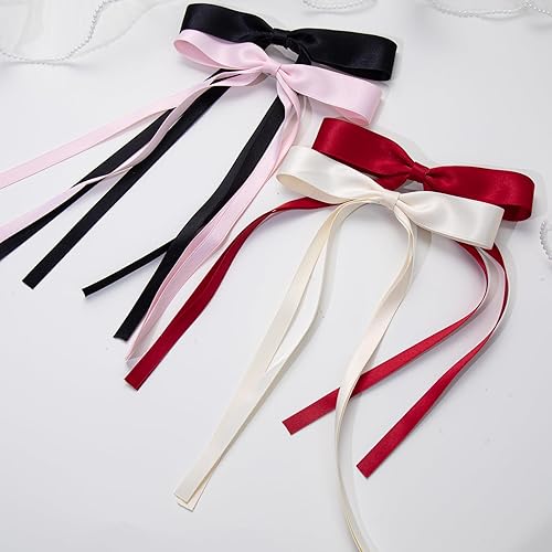 Miniatura 6 de 4 pinzas para el pelo de cinta con cola larga, pinzas para el pelo de lazo, pinzas para el cabello para mujeres con clips de lazo, lazos para el