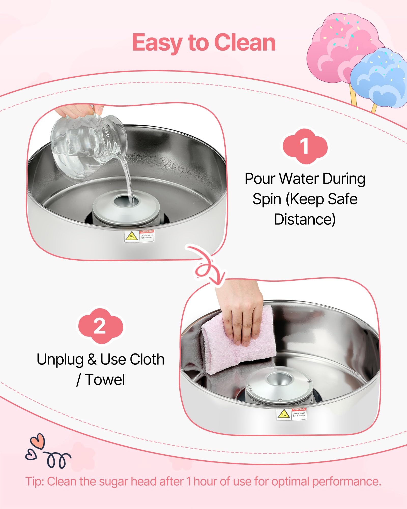 VEVOR Macchina Zucchero Filato Commerciale, Elettrodomestici per Zucchero Filato da Cucina Potenza Totale 1000 W con Ciotola in Acciaio Inox da 38 cm, Feste Eventi Carnevale, Blu