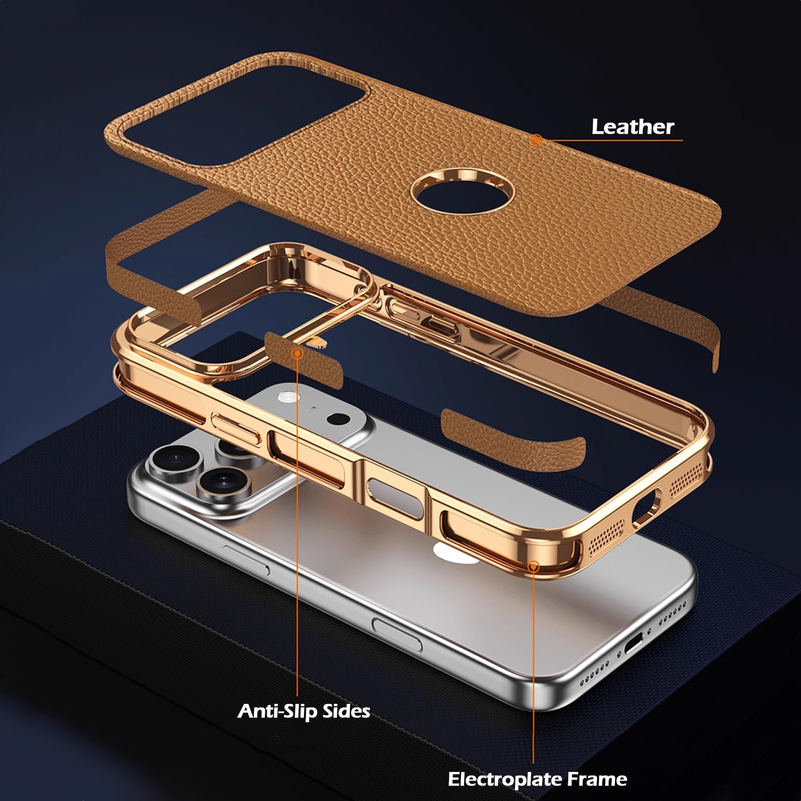 Funda para iPhone 17 Pro Max/17 Pro/17 Air/17, Suave al Tacto, de Piel Sintética, Fina, Antideslizante, con Marco Galvanizado.-White||17 Air
