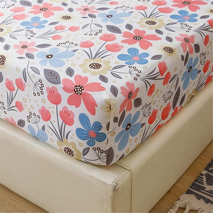 Meiju Floral Printed Fitted Sheets Extra Deep Pocket 20 cm, Bedding
