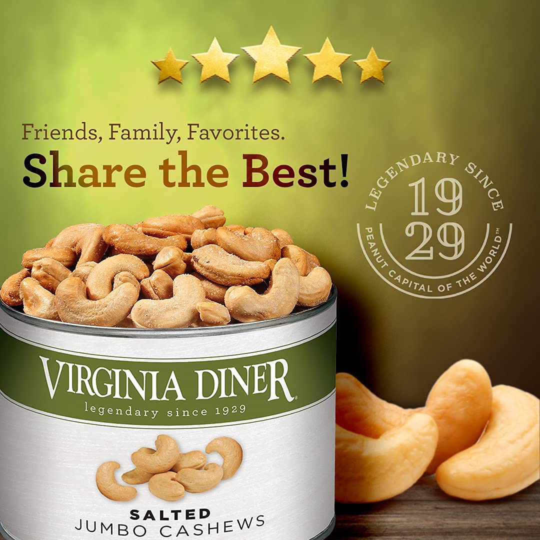 Cashews Duo - Salted and Honey Roasted Jumbo Cashews by Virginia Diner