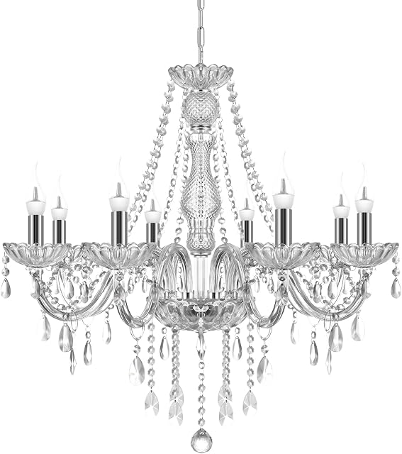 TRY-YEAN Classic 8 Lights Clear Crystal Chandelier Ceiling Light K5 Crystal Ceiling Pendant Lighting Fixture Candle Style Lighting with Adjustable Chain E14 for Living Room Bedroom Restaurant Hallway
