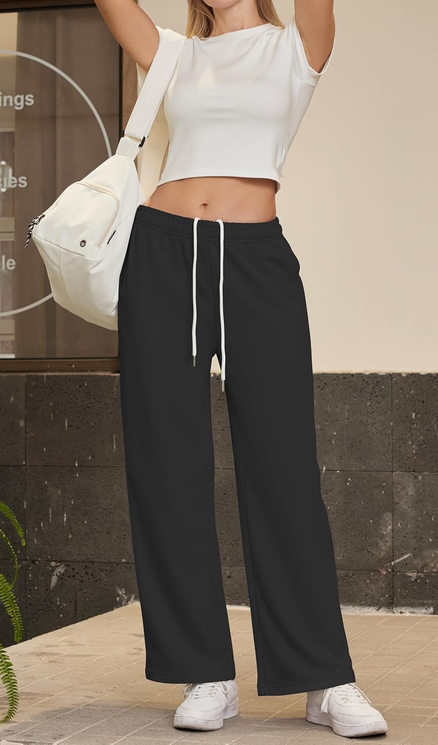 Womens Sweatpants Wide Leg Drawstring Workout Casual Baggy Pants High Waist with Pockets - Image 2