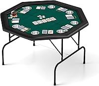 Vista 8 de Mesa de póquer plegable, mesa de cartas octágono con soporte para tazas, mesa de ocio de casino, mesa de póquer Texas Hold 'Em plegable para juego