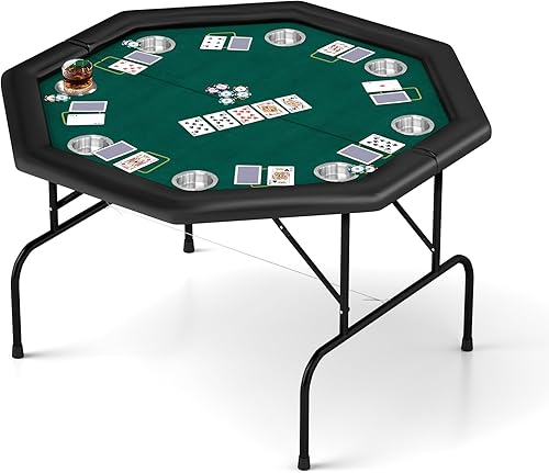 Mesa de póquer plegable, mesa de cartas octágono con soporte de taza de acero inoxidable, mesa de ocio de casino Texas Hold 'Em Poker mesa para