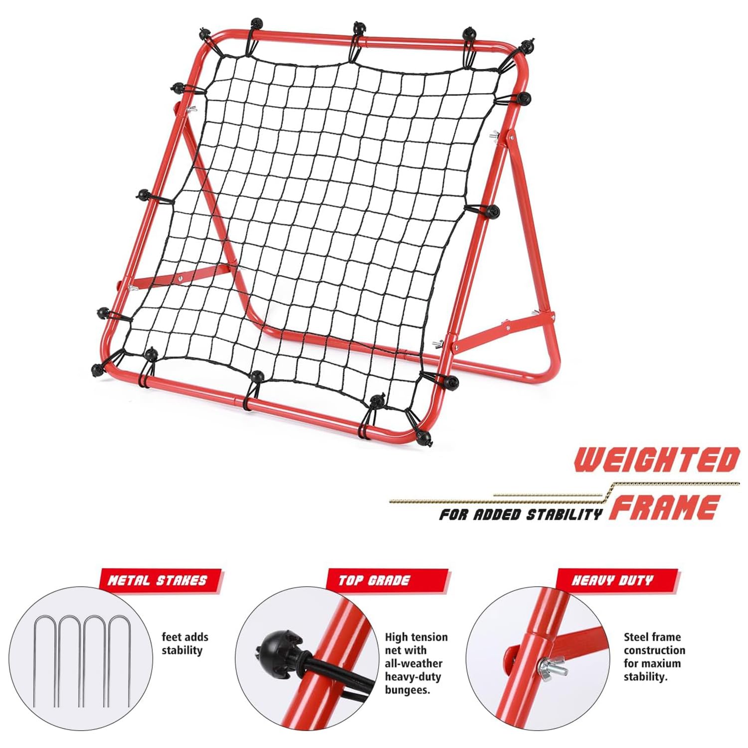 Red de rebote de fútbol ajustable de 62 x 62 cm, entrenador de fútbol de doble ángulo con marco de acero, reboteador plegable portátil para pases y práctica de tiro, equipo deportivo al aire libre
