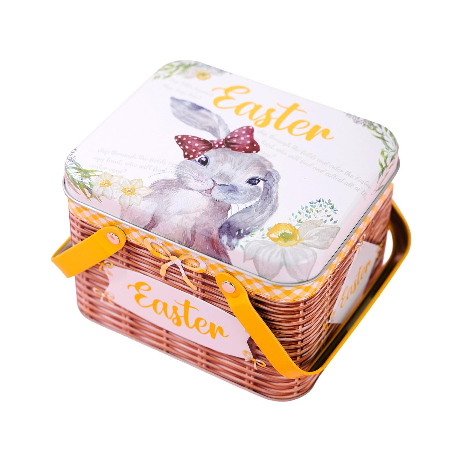 Jazuaiao Decorative Easter Metal Basket Tinplate Box for Holiday Treats and Small Items Home Organization Supplies Easter Decorative Storage Box