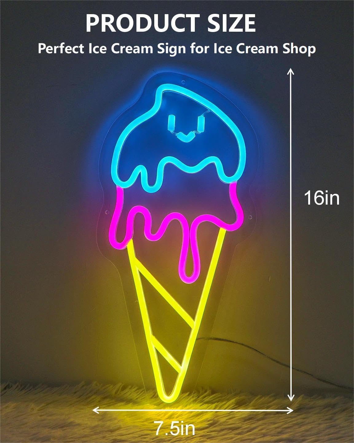 ネオンサイン LEDライト　オーダーメイド　Ice アイスクリーム　インテリア ネオンサイン LED アイスクリーム ICE CREAM 45×20㎝ 看板 USB