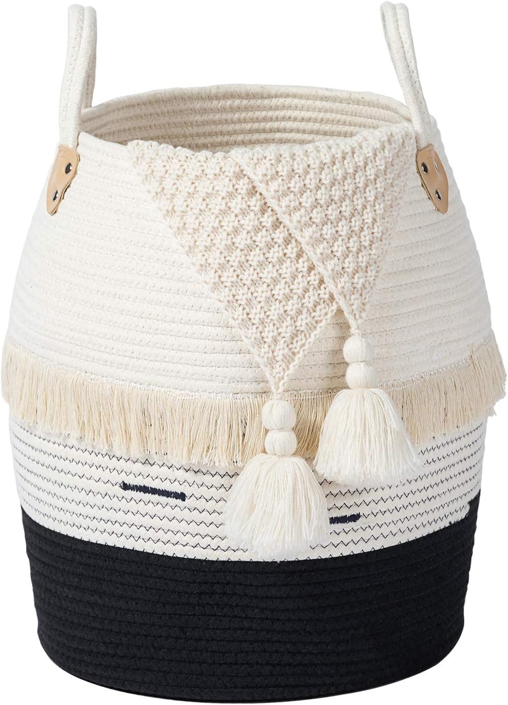 ANTJUMPER Cotton Rope Basket Hamper, Decorative Laundry Woven Storage Bin for Toys Clothes in Bedroom Bathroom Living Room (15“x15"x16")