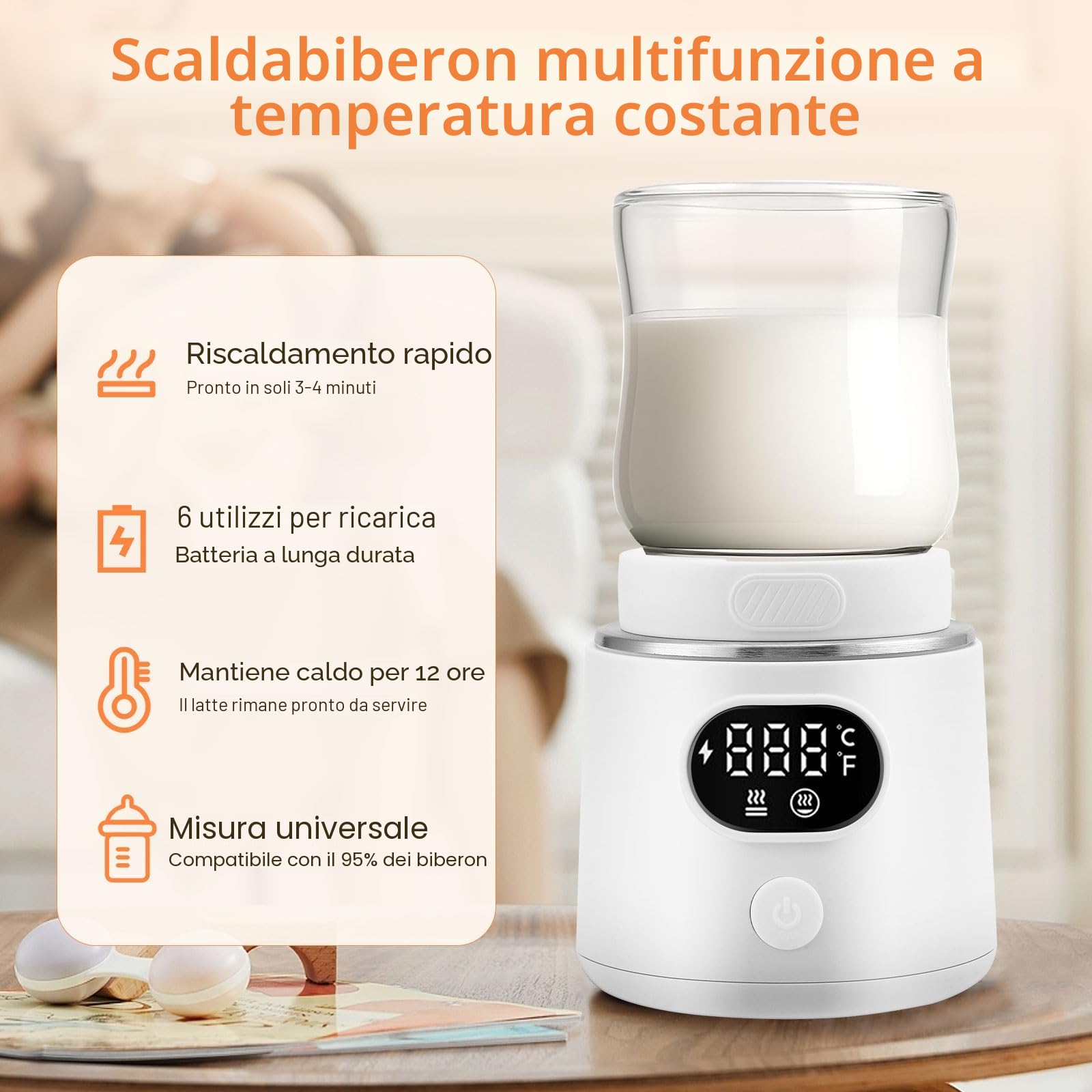 Scaldabiberon, portatile, scaldabiberon rapido con cavo USB, scaldalatte, portatile per neonati, scaldabiberon per casa/viaggio