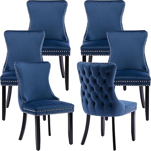 Miniatura 52 de Juego de 2 sillas de cocina y comedor de terciopelo, respaldo exterior capitoné, tapizadas en terciopelo, estructura de madera maciza (celeste, 2