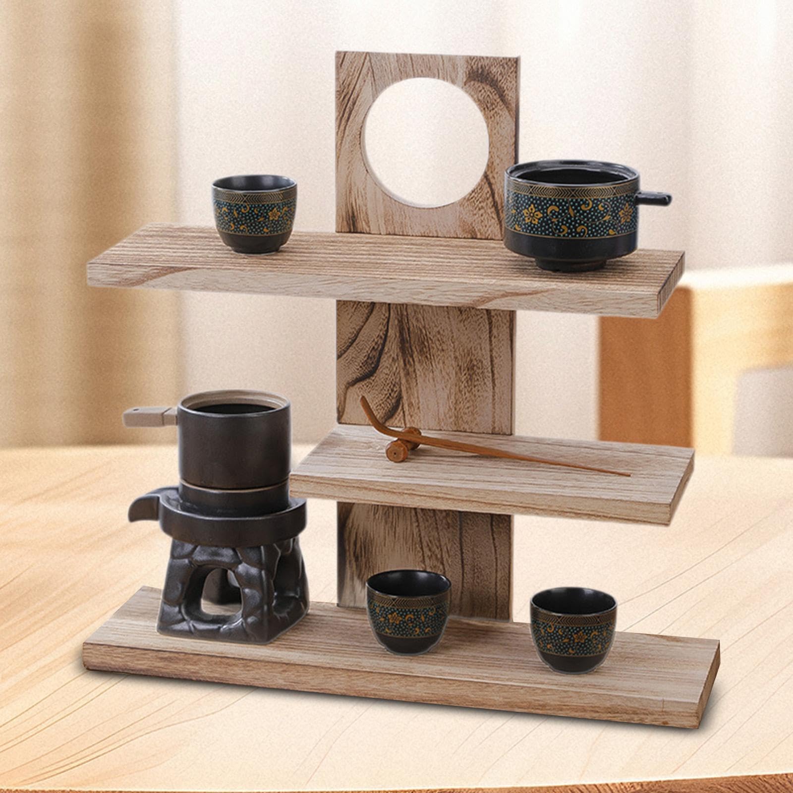 SiaBiced Tassenhalter 2-lagig Cremeweiß - Kosmetikorganizer Mit Abnehmbaren Holzstangen