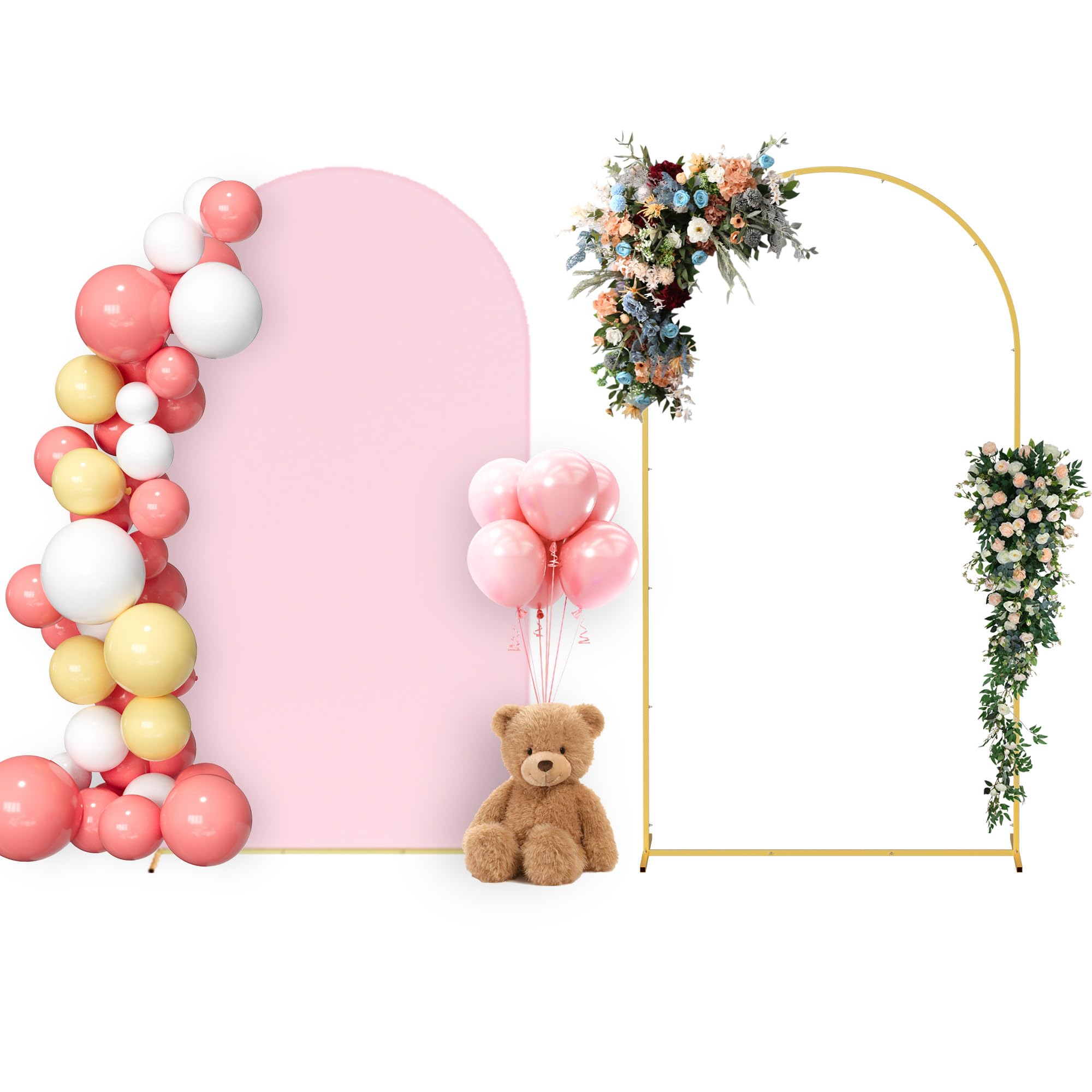 Neatsure Arch Backdrop Stand and Cover Set, 7.2FT Metal Photo Balloon Arch Backdrop Stand for Wedding Birthday Party Baby Shower Ceremony Graduation Decoration, Pink