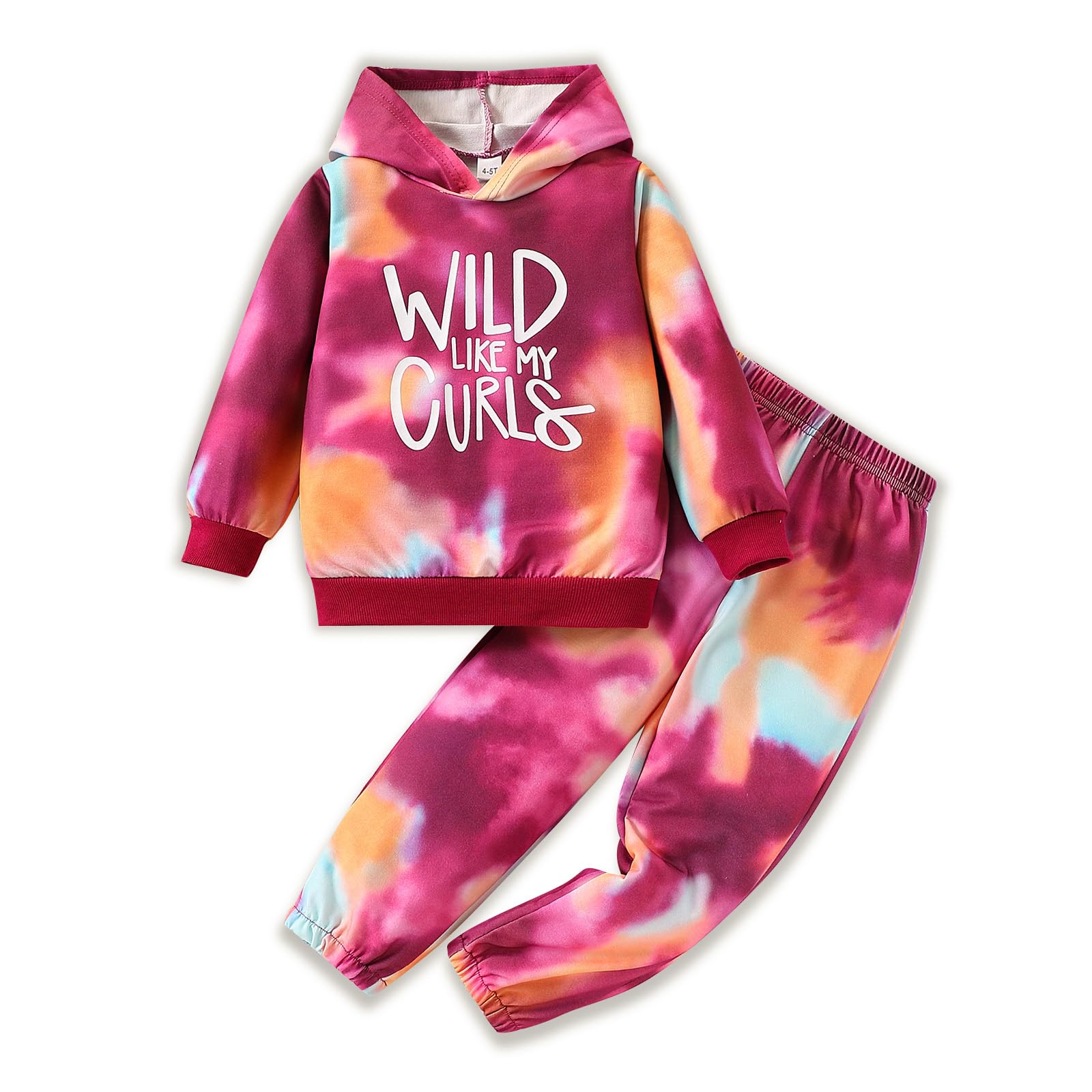 Conjunto de ropa para niñas de 4 a 8 años, con estampado de letras, teñido anudado, camiseta de manga larga y pantalones largos de teñido anudado