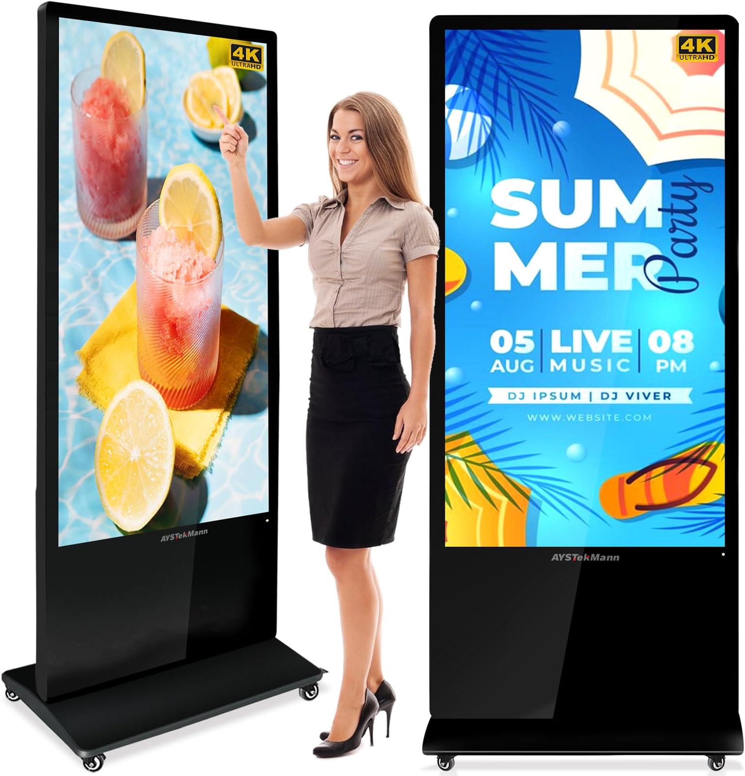 65 inch Digital Signage Displays, 4K LCD Touch Screen Floor Standing Digital Signage Player, Indoor Digital Adverstising Kiosks with HDMI Input, Android 11(4+64GB)