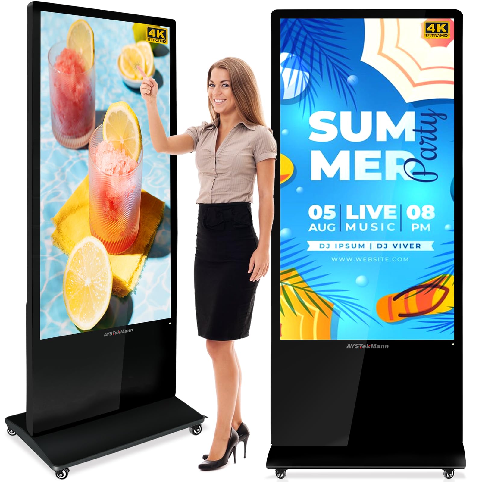 65 inch Digital Signage Displays, 4K LCD Touch Screen Floor Standing Digital Signage Player, Indoor Digital Adverstising Kiosks with HDMI Input, Android 11(4+64GB)