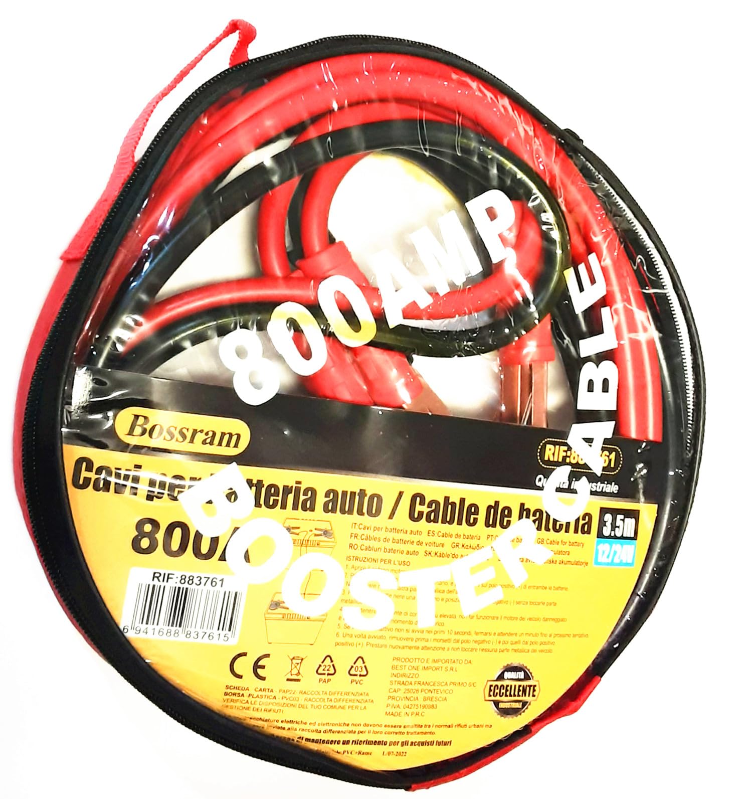 Cavi per Batteria Auto 800AMP -3.5 Mt, Cavi di Avviamento per Batteria, Cavi di Collegamento 3,5 Metri