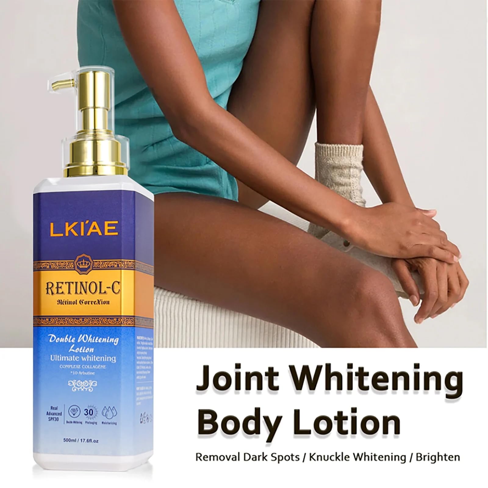 LKIAE Ultimate Whitening Retinol Loción Corporal, Reduce las Arrugas y Manchas Oscuras, Crema Profundamente Hidratante, Nutritiva, Anti-Envejecimiento, Con Colágeno, Extracto de Caracol, 500 ml