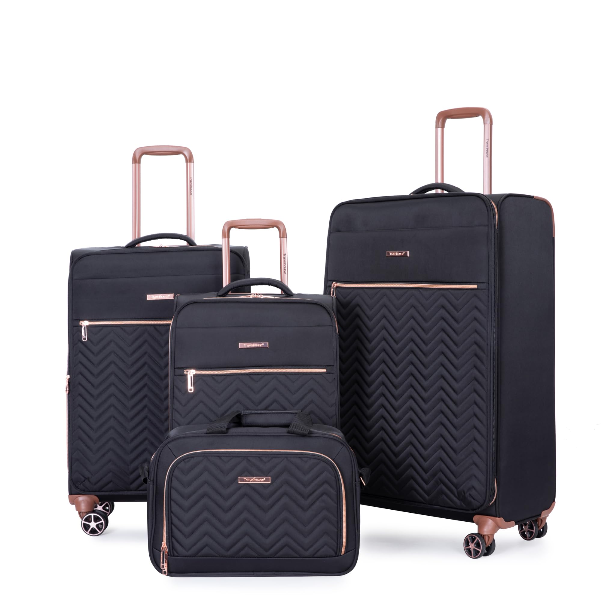 Travelhouse Luggage Sets 4 Piece with Duffel Bag Softside Upright Expandable Suitcases Set with Spinner Wheels Lightweight Travel with TSA-Approved Lock (Black)