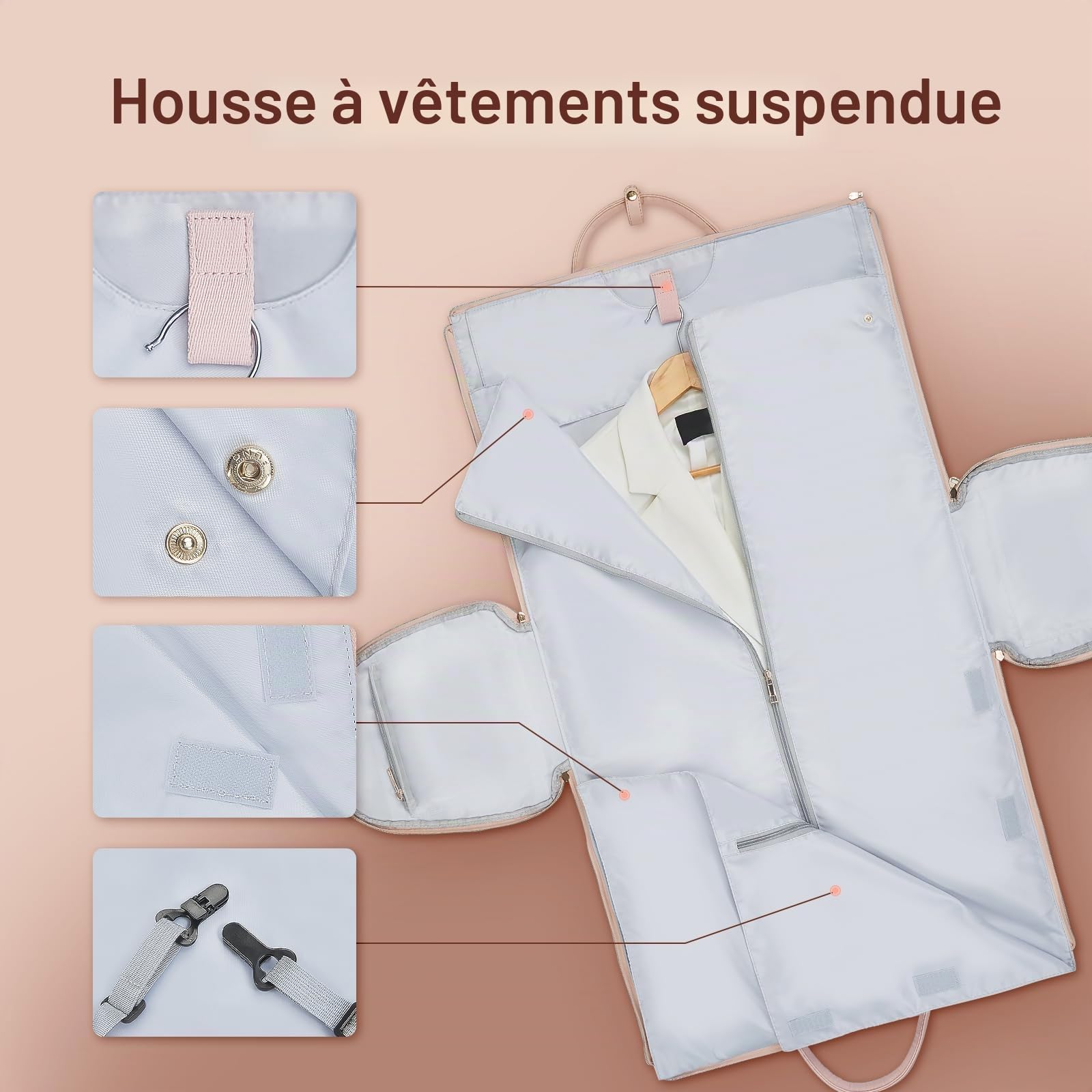 Housse à vêtements de Voyage pour Femme, Rose, Carry-on 20-inch, Mignon