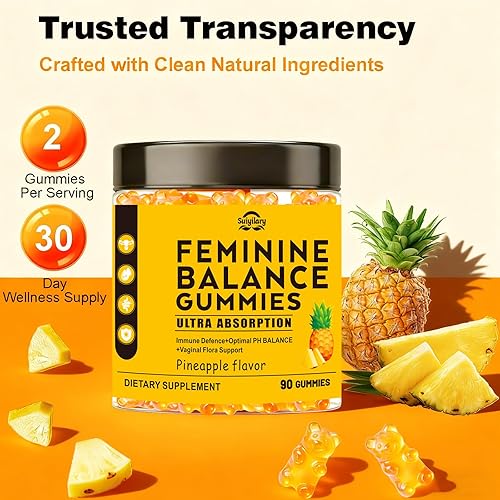 Miniatura 7 de Gomitas de equilibrio femenino para mujer, gomitas de piña con pH salud, probióticos vaginales de primera calidad, apoyo inmunológico, veganas, sin