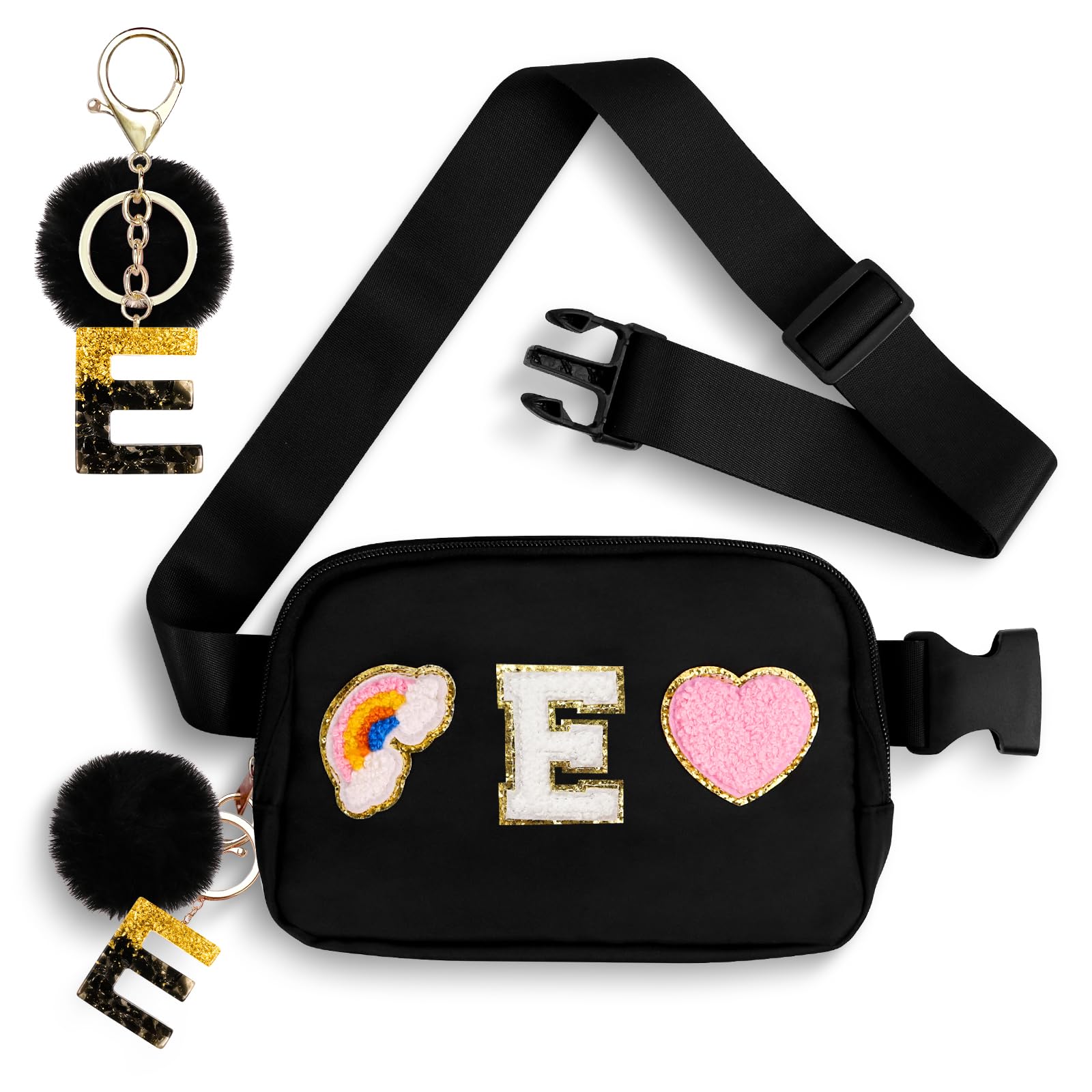 Lingdeer Personalized Belt Bag with Keychain, Fanny Pack for Girls Women, Initial Birthday Gifts for Teen Girls Mom Crossbody Bag Small Waist Packs