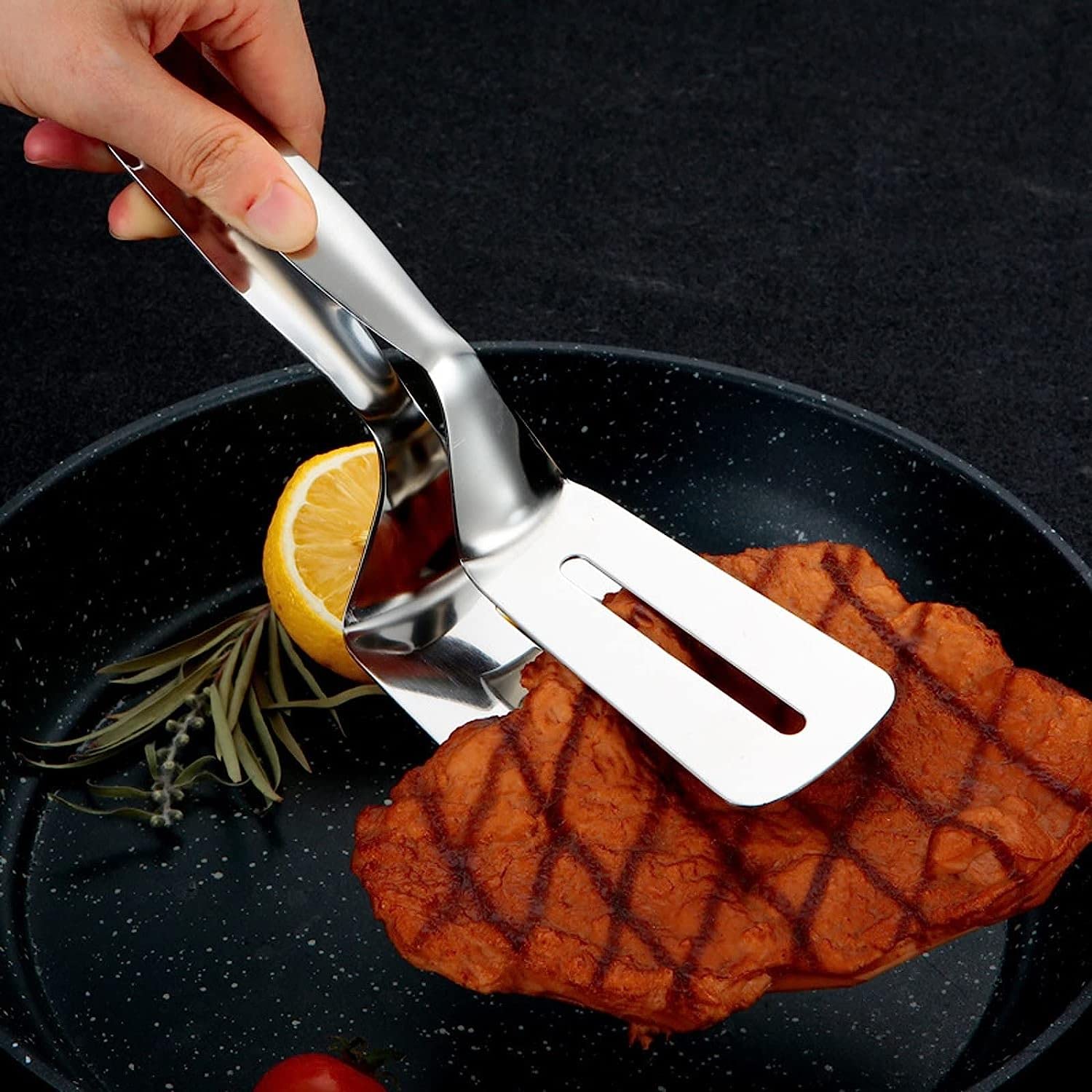 Pinza per Barbecue in Acciaio Inox, Pinza per Bistecca, Pinza Multifunzionale per Alimenti, Pinza per Pane e Bistecca