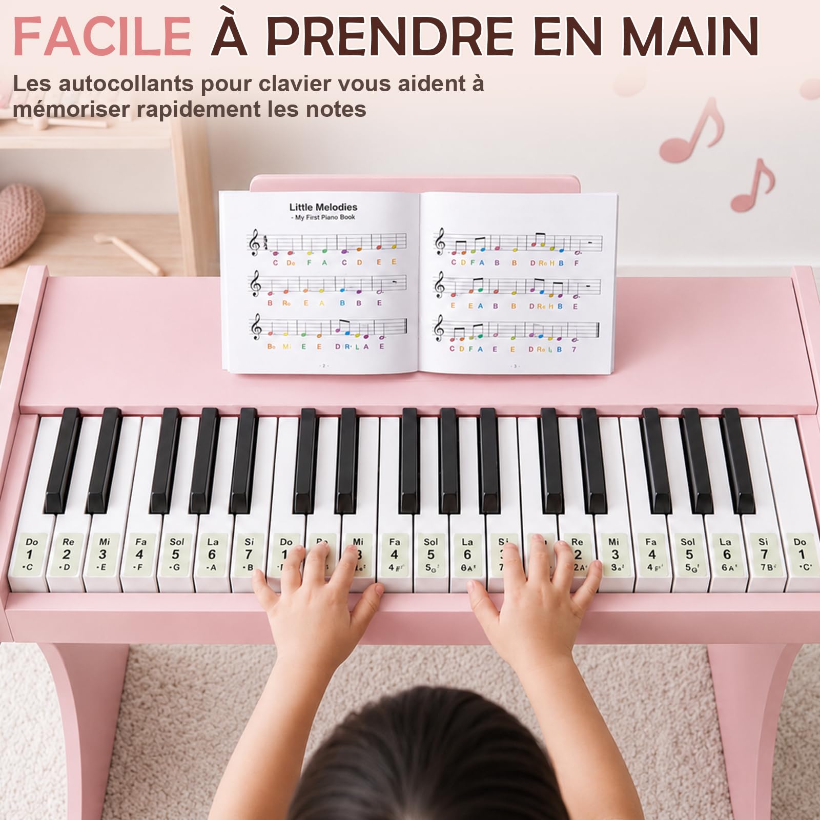 Piano Numérique Enfants 37 Touches, Instrument Éducatif de Musique (Rose)