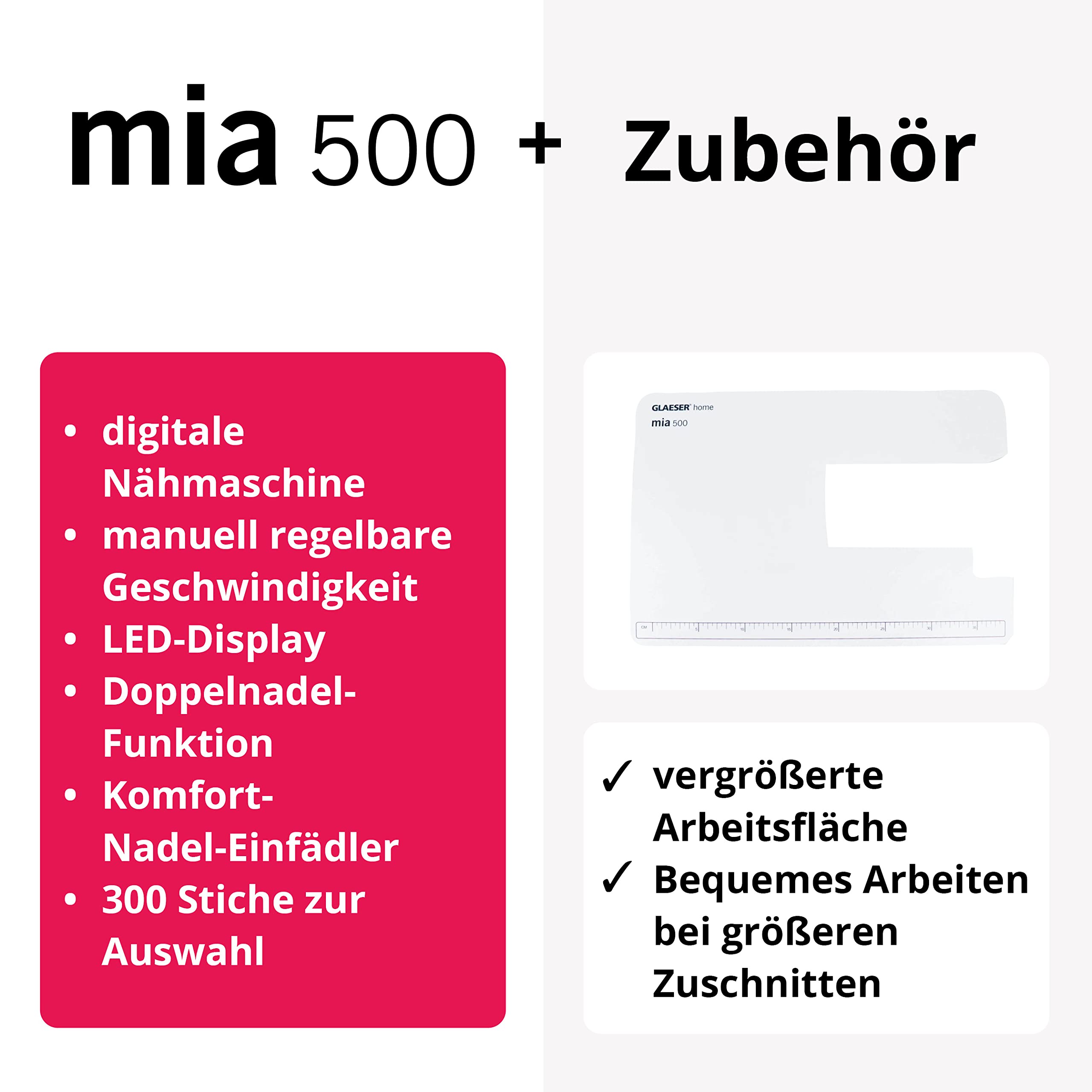 GLAESER home Family-Bundle zestaw startowy do maszyn do szycia, dla matki i córki, dla początkujących i profesjonalna maszyna do szycia, łatwa obsługa, cyfrowa maszyna do szycia (2 maszyny do szycia Mia300 + Mia500)