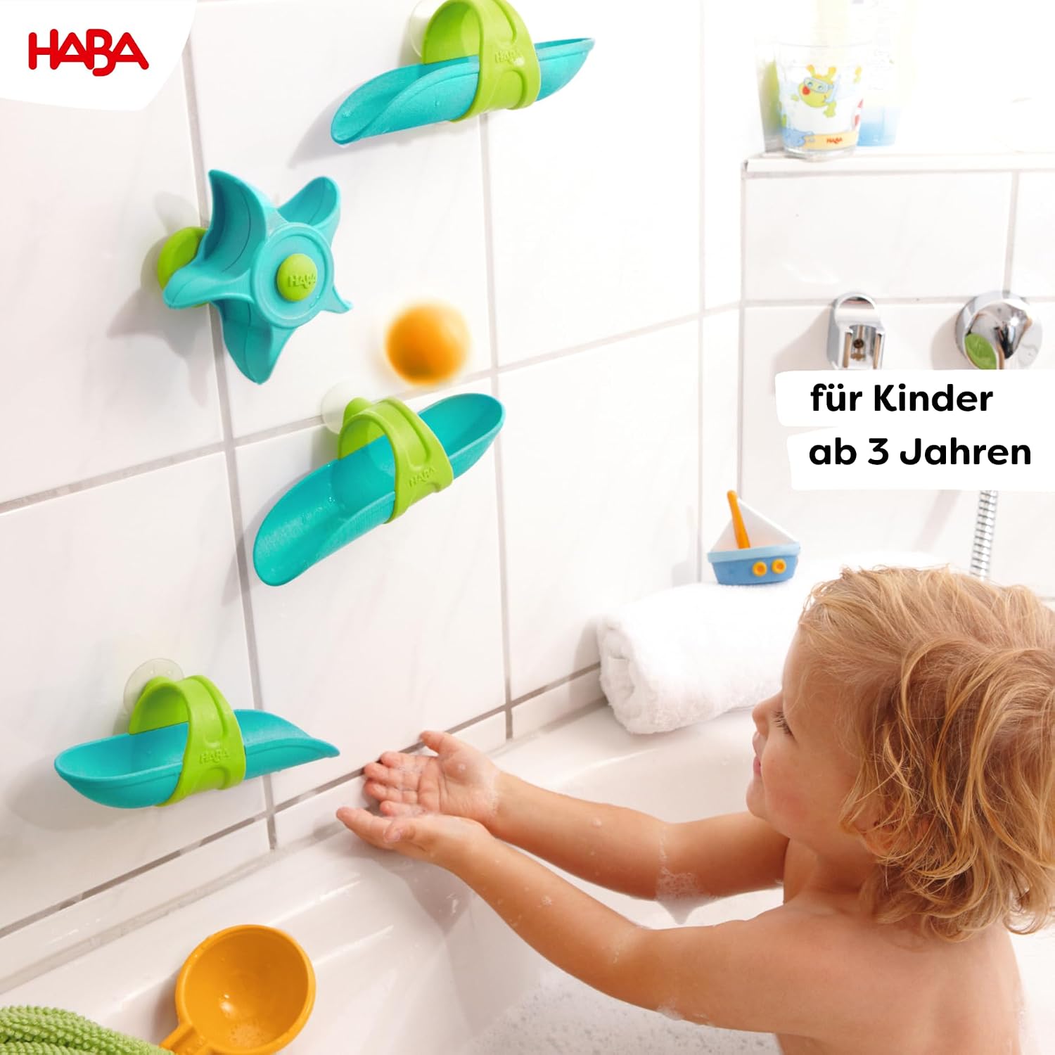 HABA Marble Run Bath Fun Water Swirl - Colourful Bath Toy with Suction Cups, Water Toy for Bathroom, for Children from 3 Years - 2013027001