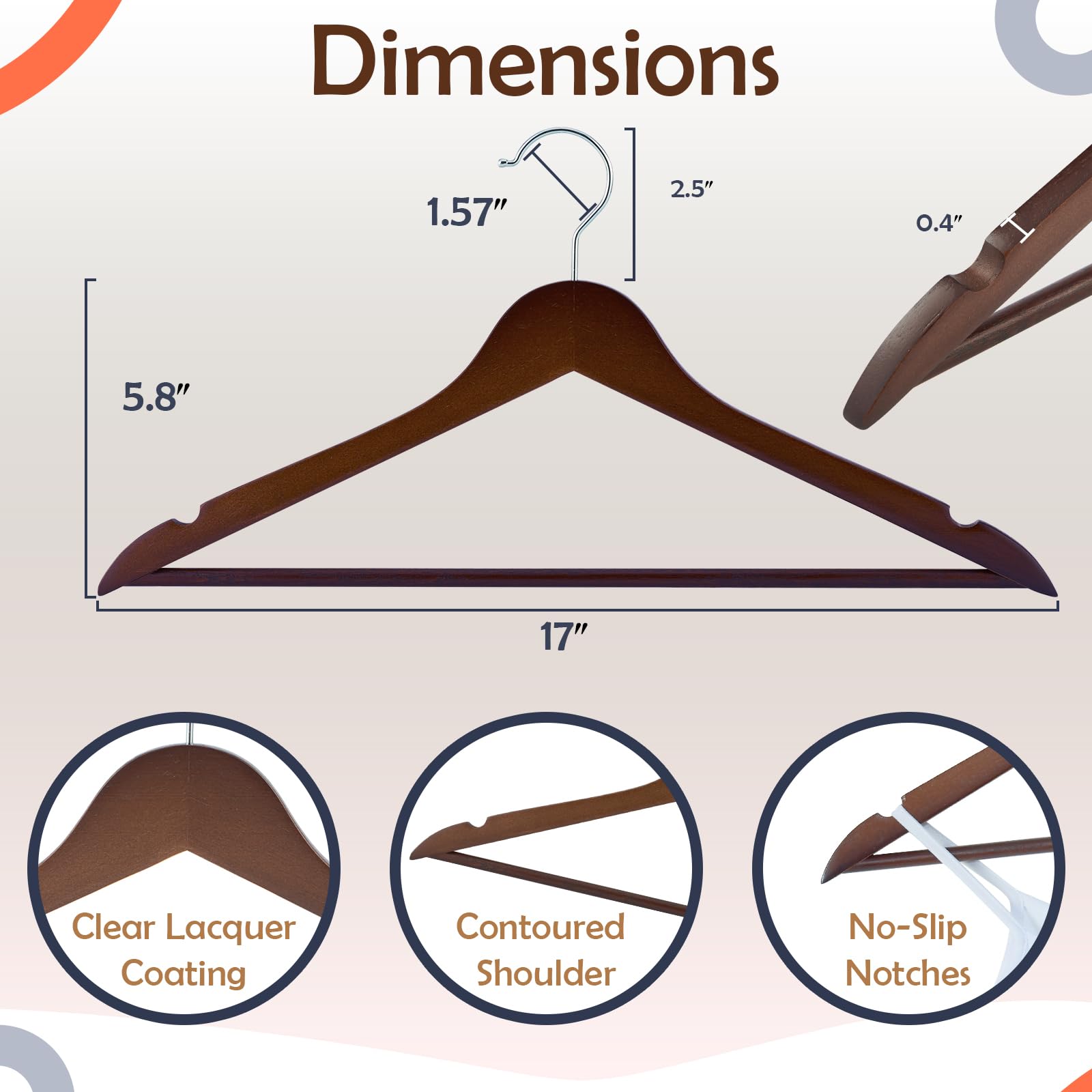 Perchas de madera maciza, paquete de 20 perchas de madera con acabado extra suave, muescas cortadas con precisión y gancho giratorio cromado, perchas de madera para ropa, camisas, abrigos,
