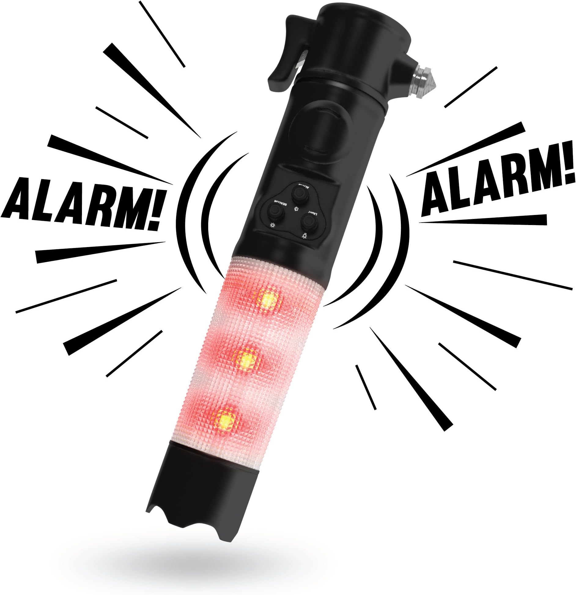 All Bright Window Breaker with Personal Alarm and Seatbelt Cutter - Emergency Auto Escape Rescue Tool With Flashlight and Beacon - Black