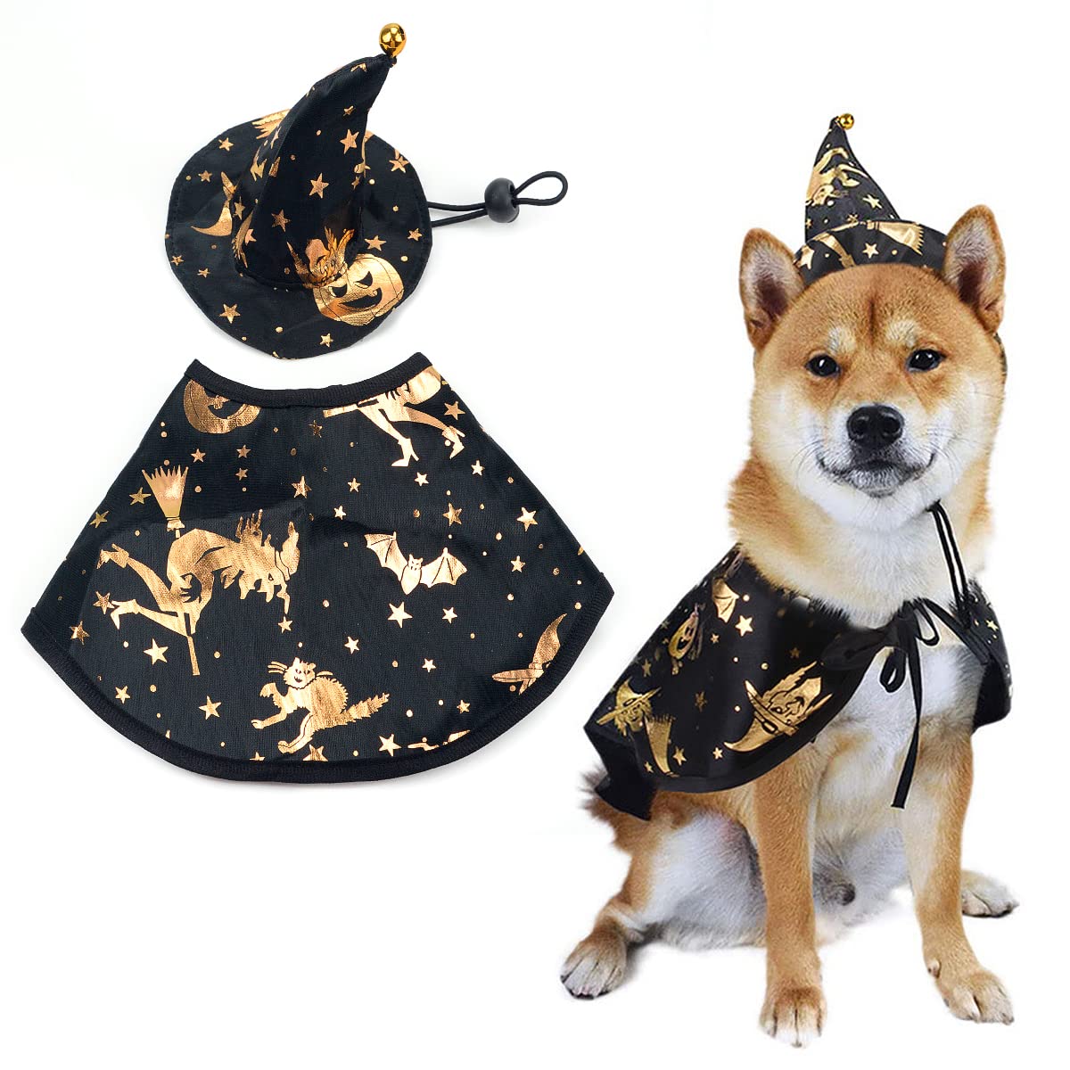Trajes de Halloween para mascotas, disfraces de Halloween para perros, ropa de Halloween para mascotas con sombrero de bruja ajustable, Halloween, fiesta de Navidad