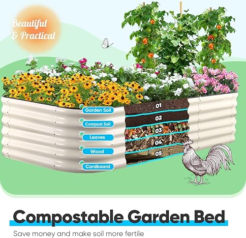 Miniatura 5 de Quictent Kit de cama de jardín elevada galvanizada, maceta ovalada de metal de 8 x 4 x 1.5 pies, para verduras, patio trasero, borde de tira de goma