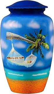 Vacation at Beach Landscape Print Urns for Human Ashes | Handcrafted Cremation Urns | Metal Urns for Human Remains