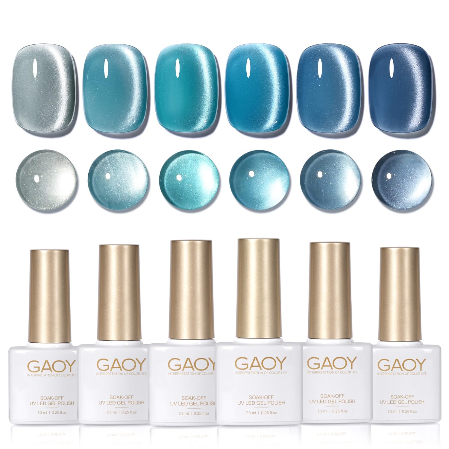 GAOY Blue Cat Eye Gel Nail Polish Set with Magnet for Glitter Holographic Cat Eye, Salon UV Gel Manicure and Nail Art DIY at Home, Tropical Sea