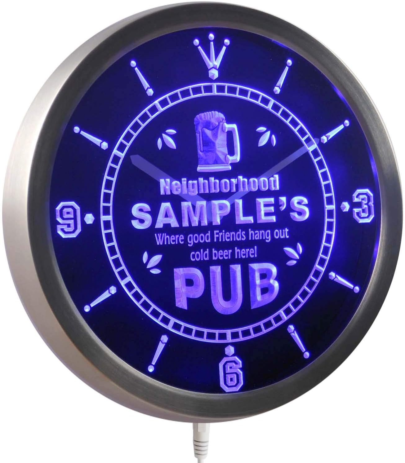AdvPro ncpg-tm Neigborhood Pub Personalized Your Name Bar Beer Mug Neon Sign LED Wall Clock