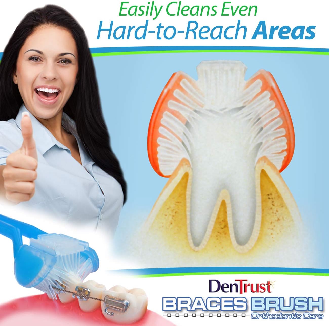 3-PK :: Dentrust 3-Sided Braces Toothbrush :: Clinically Proven Better for Orthodontic's :: Easily Cleans Around Brackets :: Rubber Bands Bracket :: Archwire Retainer Headgear Decalcification