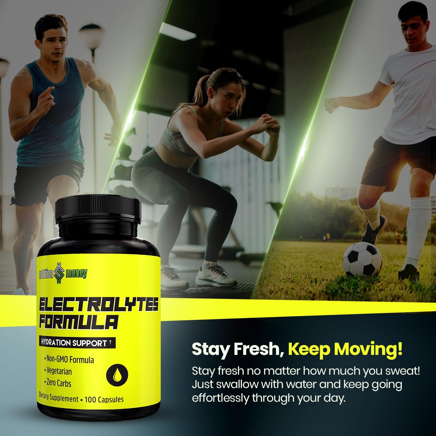 NutritionMoney Electrolyte Premium Hydration Supplement – Sugar Free, Zero Carbs, Non-GMO, Zero Calories, Keto-Friendly, Supports Carnivore Diet, Optimal Rehydration Electrolytes Capsules - 100 Count