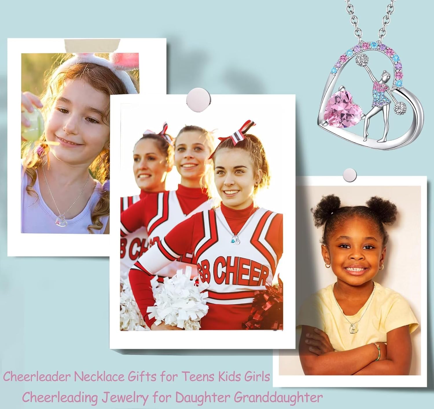 Birthstone Cheerleader Necklace Gifts for Girls Heart Rainbow Cheerleading Cheering Jewelry Pendant Sport Cheer Birthday Gifts for Kids Little Girl Daughter Granddaughter - Image 4