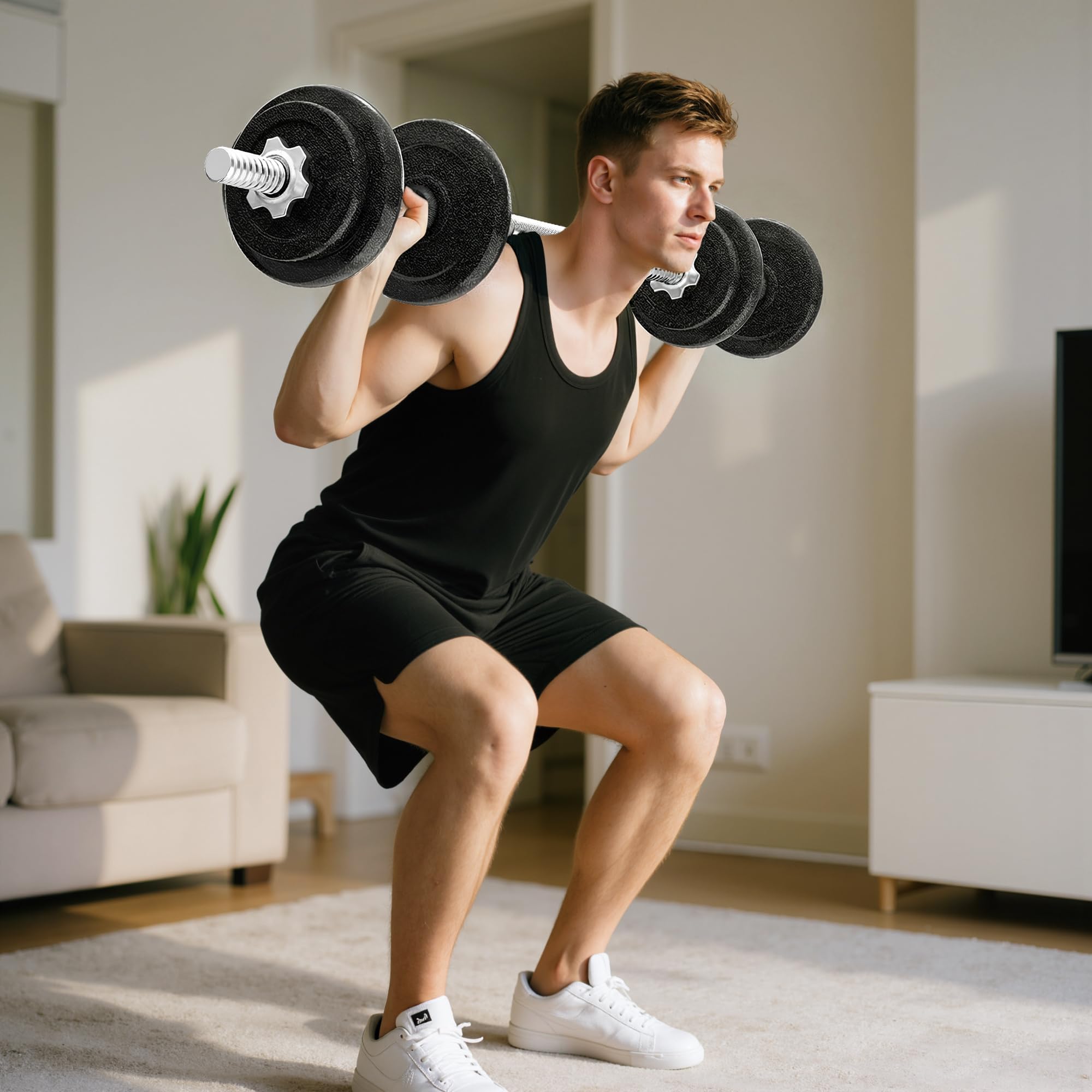 SPORTNOW Set di Manubri 2 in 1 da 20kg Regolabile con Impugnature Antiscivolo, Set Pesi e Bilanciere per Allenamento a Casa con 8 Dischi Pesi, Barra Bilanciere e 2 Barre per Manubri in Acciaio