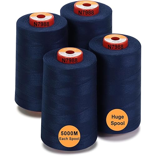 New brothread - 30 Options - 4 Large Cones of 5500Y (5000M) Each All Purpose Spun Polyester Thread 40S/2 (Tex27) for Serger, Overlock, Quilting, Piecing and Sewing - MID Night