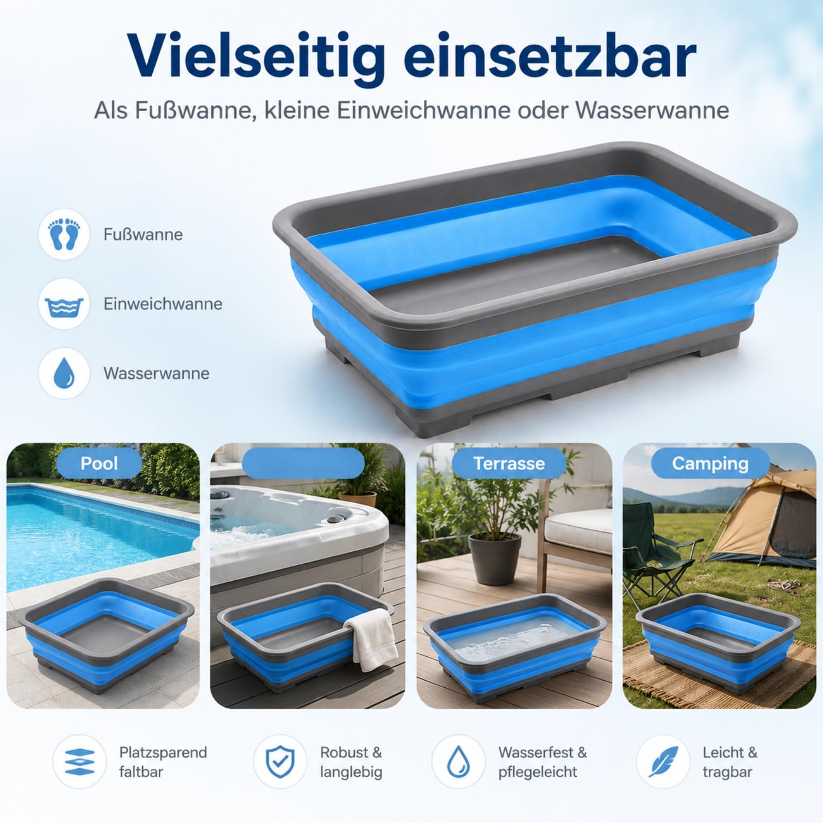 Pool Fußwanne Faltbar, Fußbecken Pools, Tragbare Fussbadewanne, Fußwaschwanne für Aufstellpool, Fußreinigungs Einweichwanne, Kompaktes Fußbad