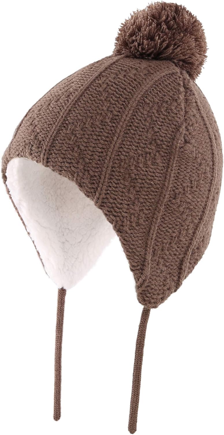 Connectyle Toddler Boys Girls Sherpa Lined Knit Kids Hat with Earflap