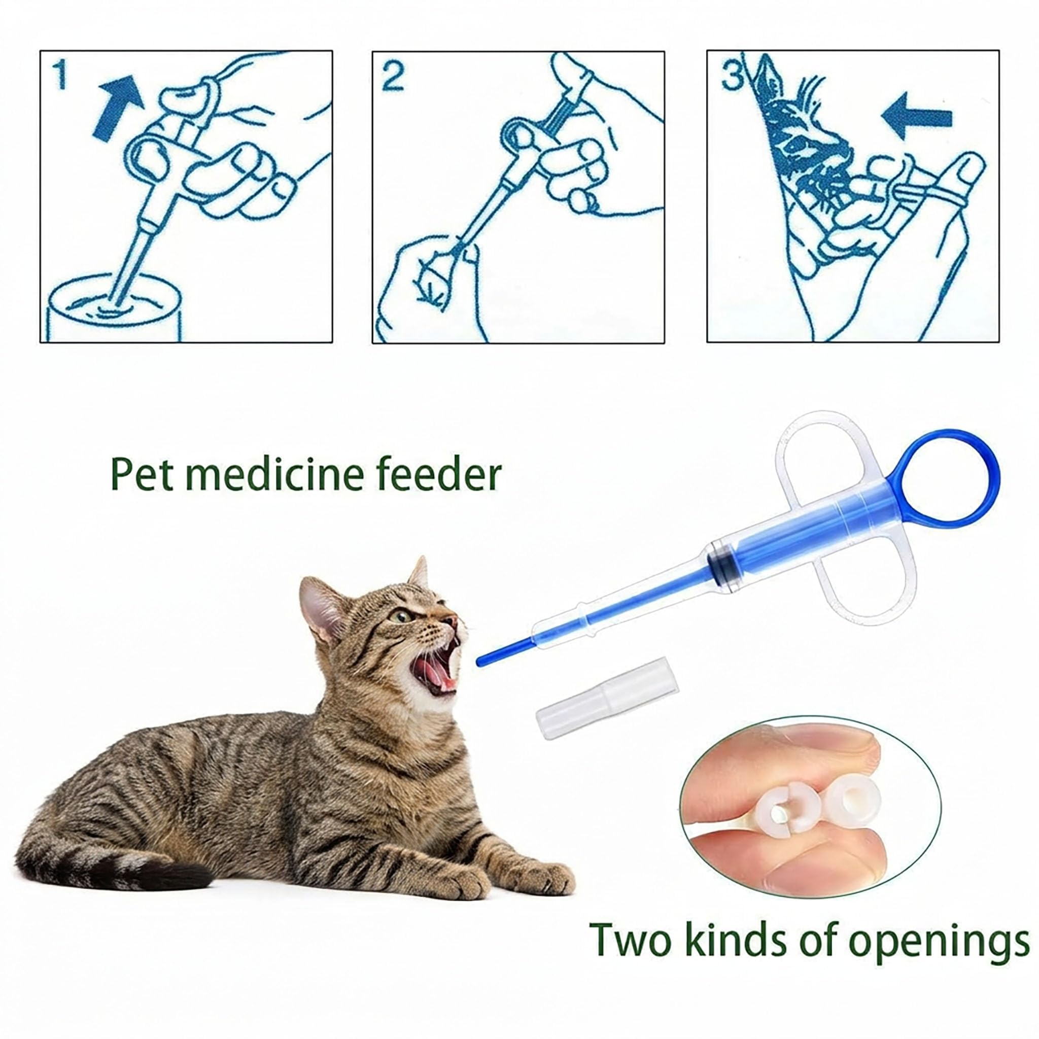 Dispensador de píldoras y popper para gatos, pistola de 4 piezas con punta suave, herramienta alimentadora de medicamentos para perros y animales pequeños, empujador de jeringa para tabletas