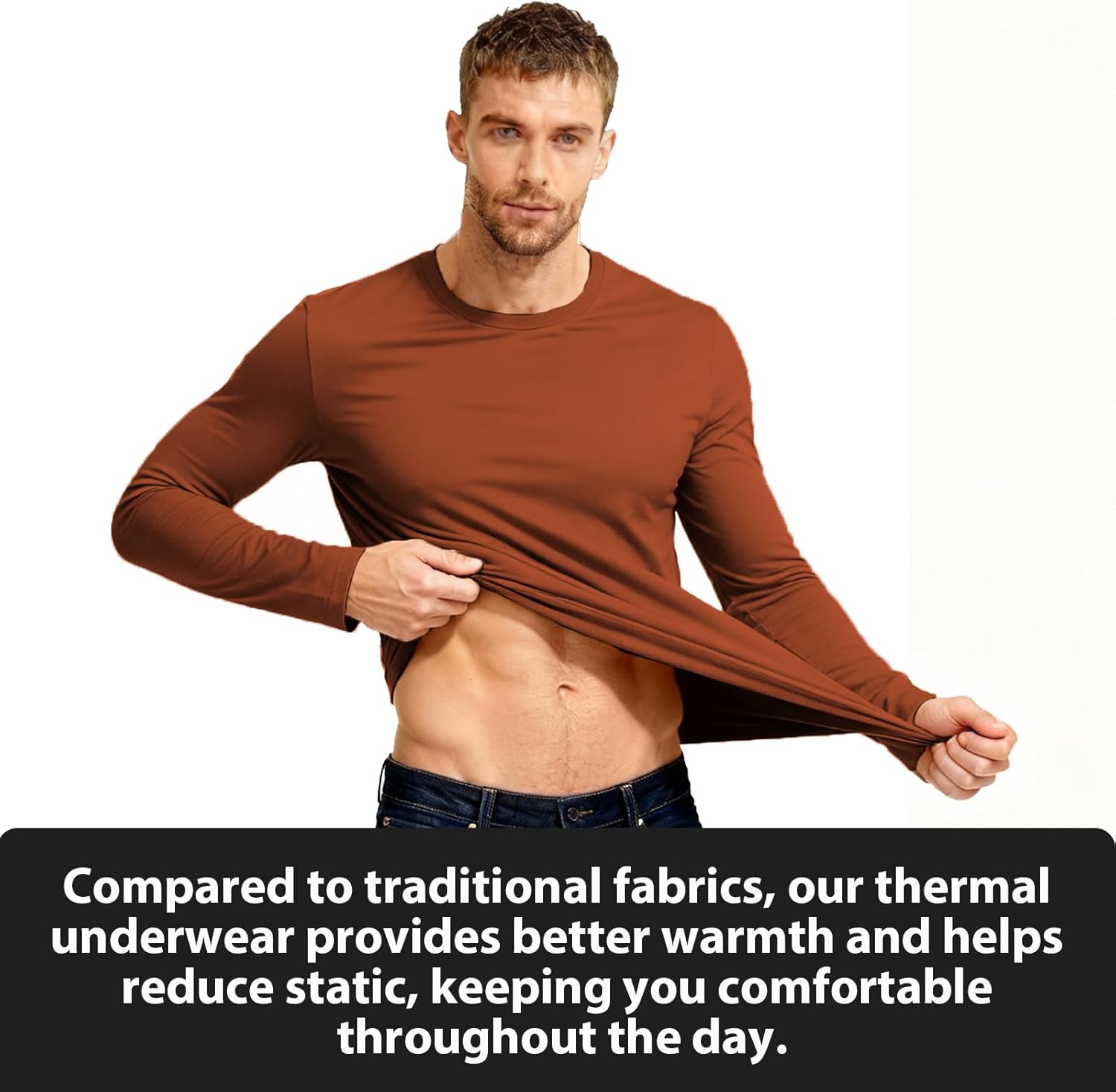 1/2 Pack Men's Thermal Shirts Fleece Lined Wool Long Sleeve Slim Fit T-Shirts Athletic Stretch Sweater Undershirts
