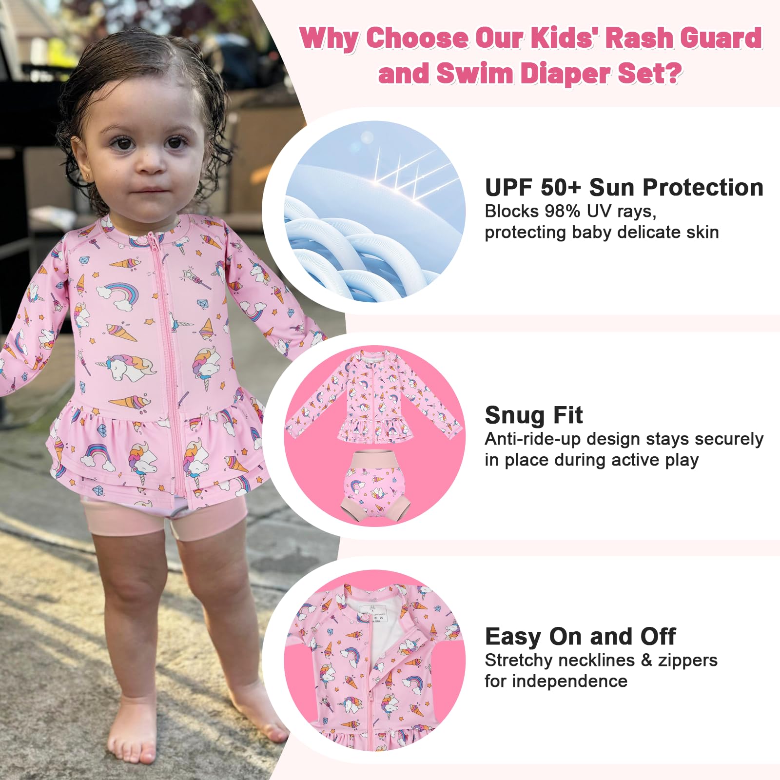 MOEMOE BABY Badeanzug für Kinder Jungen und Mädchen, UPF 50+, uv Badebekleidung mit Langarm T-Shirt und schwimmwindeln