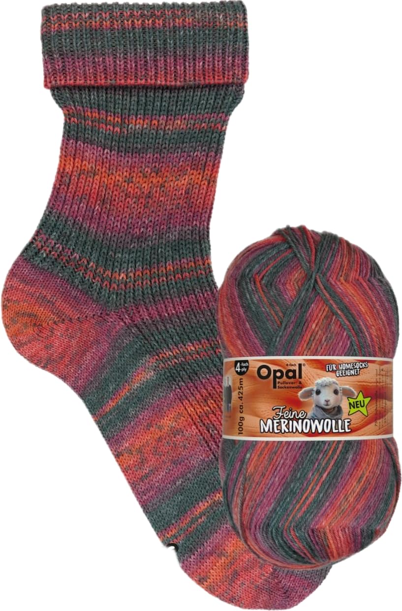 Opal Feine Merinowolle (425m) 4-Ply Yarn - Wool-Blend, for Knitting Warm Socks with Unique Colour Patterns, 11555, 1 x 100g